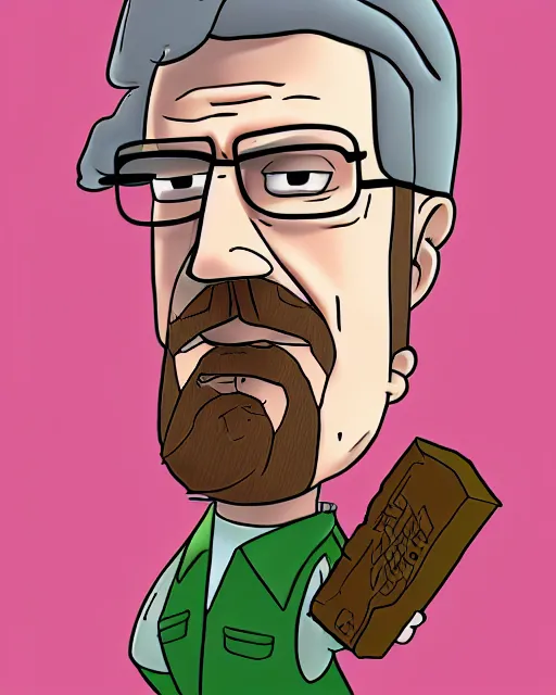 Image similar to portrait of walter white in the style of justin roiland. heisenberg from breaking bad. cinematic lighting. style of rick & morty. photographic, photography. by justin roiland