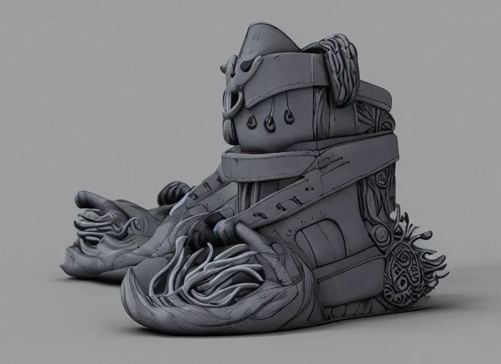 Prompt: sneakers of groot by tim burton view from the side render cinema 4 d octane render