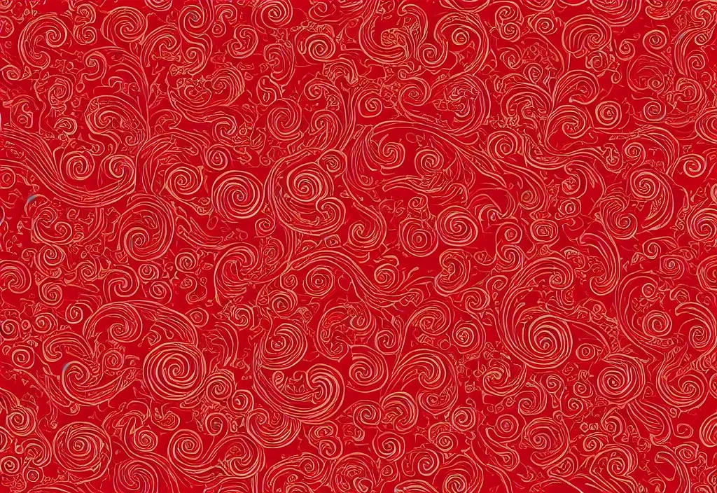 Image similar to a red background with swirls and waves royalty illustration, a silk screen by emperor huizong of song, shutterstock contest winner, sumatraism, repeating pattern, red background, matte background