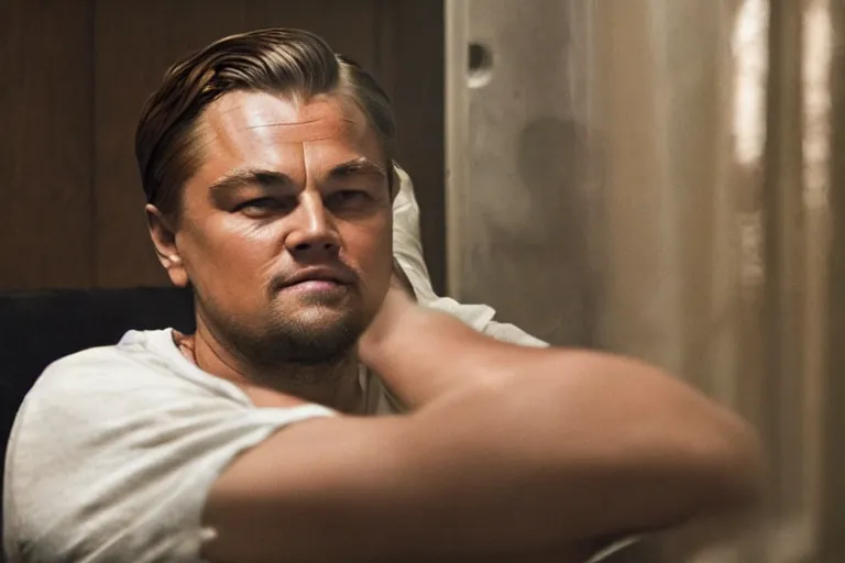 close-up of Leonardo DiCaprio as a drug addict in | Stable Diffusion ...