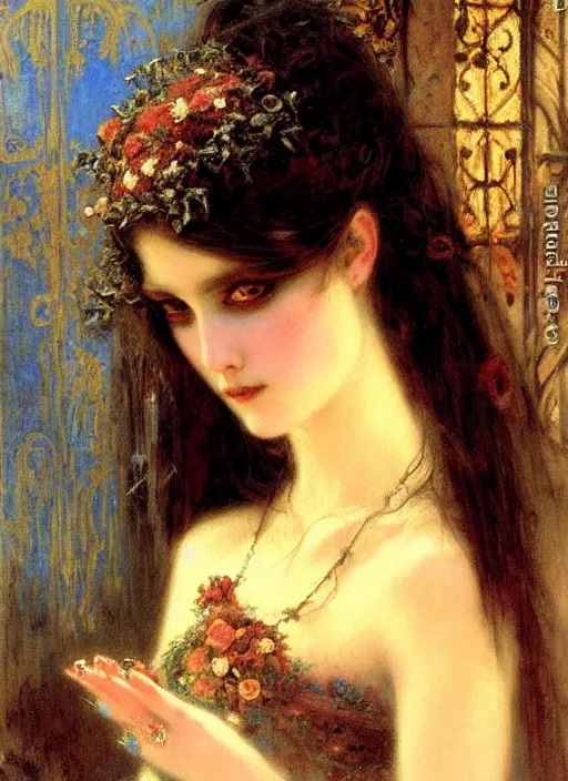 Image similar to gothic princess vertical portrait. by gaston bussiere