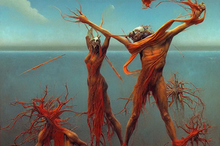 Prompt: an amazing masterpiece of art by gerald brom, Zdzisław Beksiński, a war