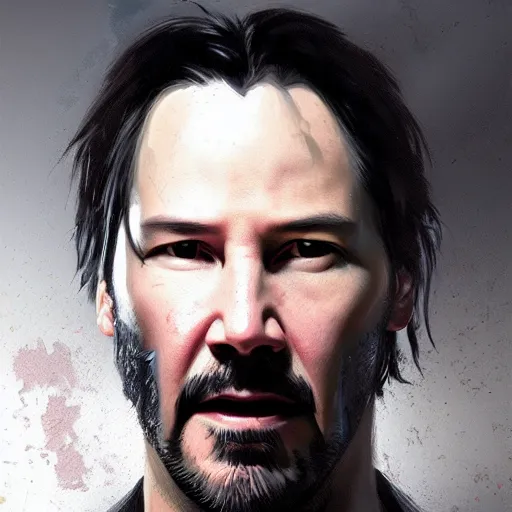 Prompt: keanu reeves as a square headed robot, closeup portrait by greg rutkowski, realistic face, digital art,