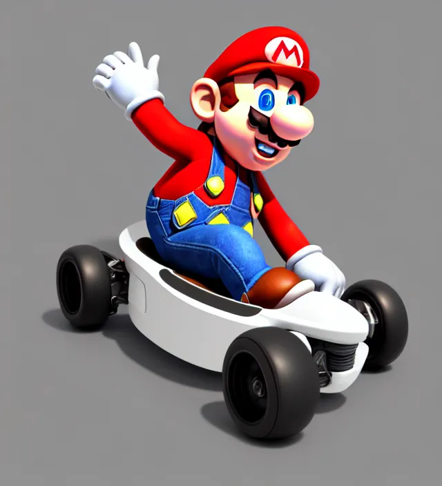 Image similar to studio 3 d render of a new mario kart character, white background, perfectly shaded, trending on artstation, octane render, unreal engine 5 render