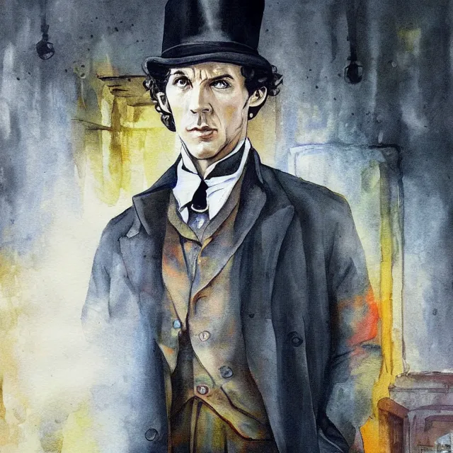 Prompt: an interesting painting of sherlock holmes, dynamic perspective, modern style