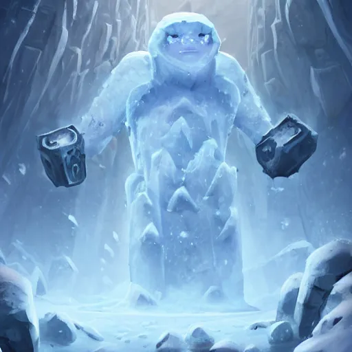 Image similar to ice golem, ice background, epic fantasy style, in the style of Greg Rutkowski, hearthstone artwork