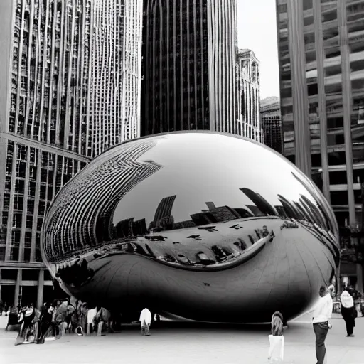 Prompt: the chicago bean as a black jelly bean, photography, kodak film, 5 0 mm