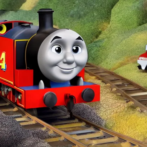 Prompt: dwayne johnson as train in thomas and friends series