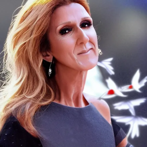 Image similar to celine dion transforming into a bird lot