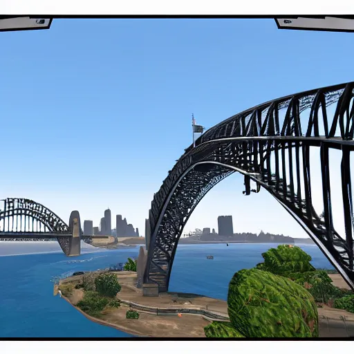 Prompt: Sydney harbour bridge in gta V