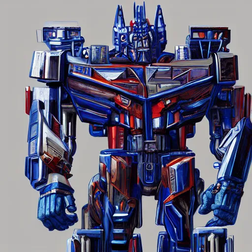 Prompt: hyperdetailed digital painting of Optimus Prime, trending on Artstation