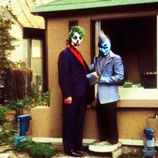 Image similar to “ photograph of the joker purchasing a house ”