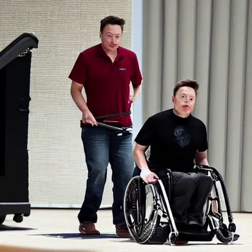 Prompt: elon musk in a wheelchair playing billiard