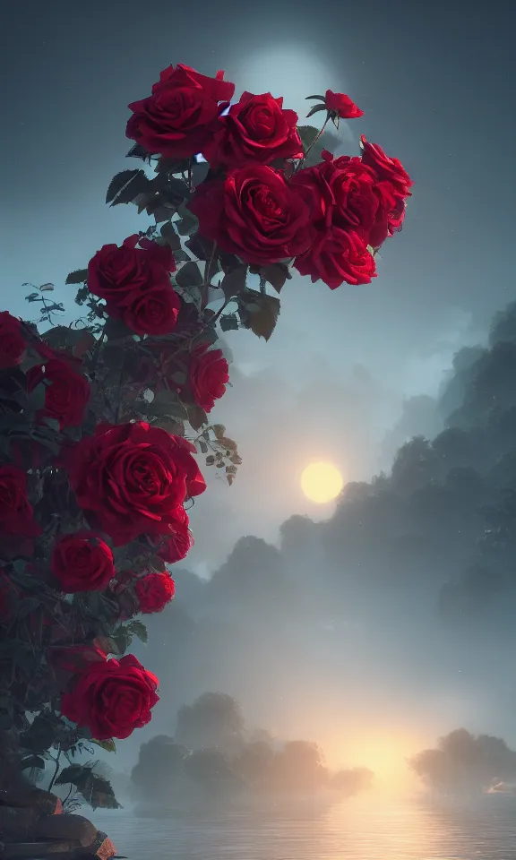 Prompt: the dawn brought by a thousand roses, featured in artstation, octane render, cinematic, elegant, intricate, ultra detailed, rule of thirds, professional lighting, unreal engine, fantasy, concept art, sharp focus, illustration, 8 k