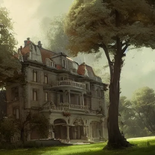 Image similar to A mansion in the tree , Greg rutkowski, Trending artstation, cinematográfica, digital Art