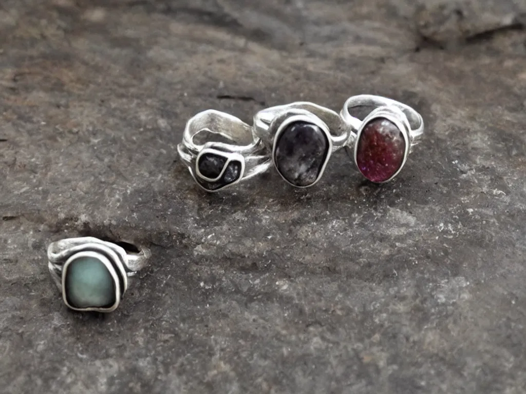 Image similar to rustic hand made rings hand crafted from silver and natural gemstones