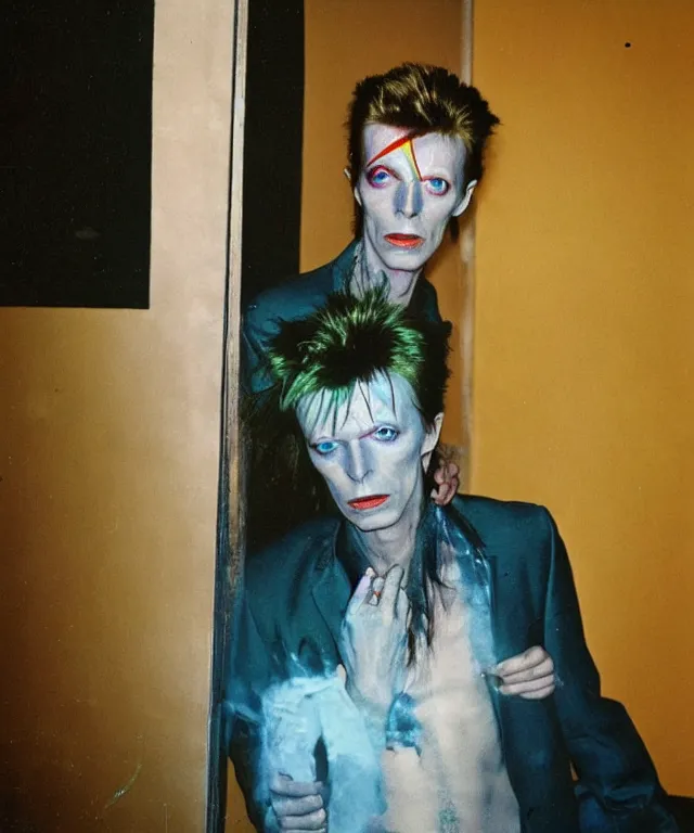 Image similar to a color photograph of david bowie, by nan goldin, intense, bold, exaggerated, overblown, hyperrealistic, ultra sharp, extra details, ultra high quality, trending on pinteresst