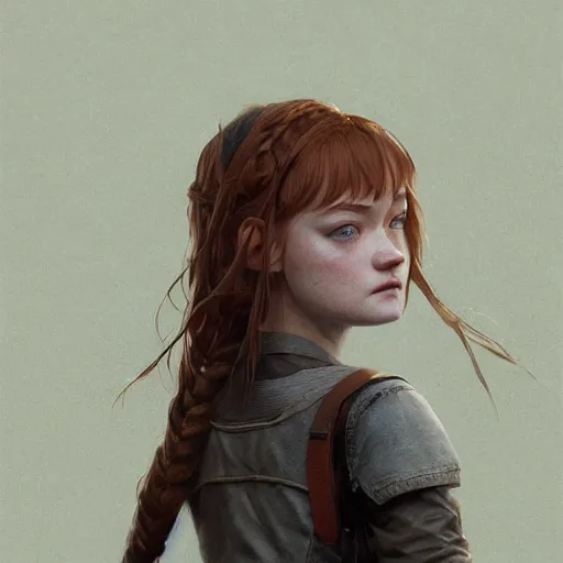 Image similar to a highly detailed epic cinematic concept art CG render digital painting artwork: 20-year-old Sadie Sink. By Greg Rutkowski, Ilya Kuvshinov, WLOP, Stanley Artgerm Lau, Ruan Jia and Fenghua Zhong, trending on ArtStation, subtle muted cinematic colors, made in Maya, Blender and Photoshop, octane render, excellent composition, cinematic atmosphere, dynamic dramatic cinematic lighting, precise correct anatomy, aesthetic, very inspirational, arthouse