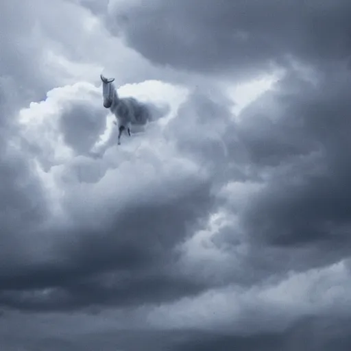 Prompt: a storm cloud with a goat on it