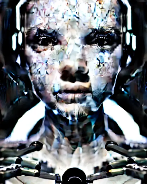 Image similar to black and white dreamy young beautiful female cyborg high quality portrait photo, microchip skin, artificial intelligence, cinematic, rim light, photo - realistic, elegant, high detail, 8 k, masterpiece, photo taken in 1 9 3 0