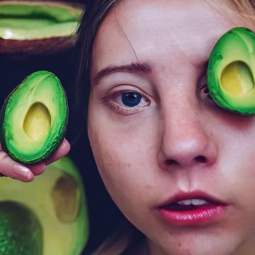 Prompt: photo of a person's face face in an avacado
