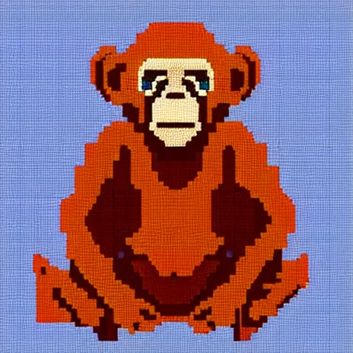 Image similar to pixel art of a baby orangutan