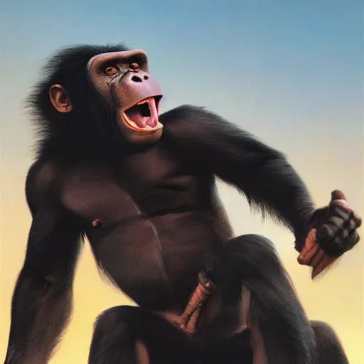 Image similar to Strong Angry Chimpanzee Screaming, Boris Vallejo, Epic, 8k resolution, ArtStation, Hyperrealistic