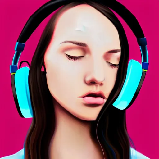 Prompt: a woman with headphones on, digital painting masterpiece, by the artist rockin jelly bean