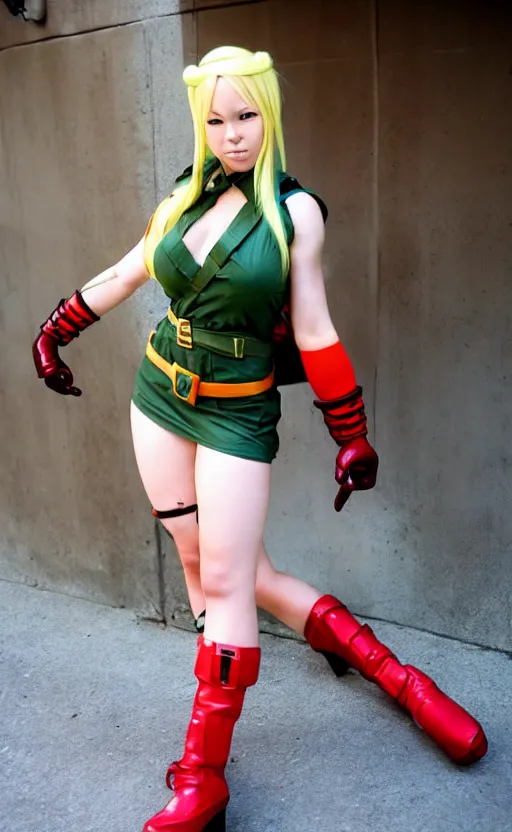 Image similar to cosplaying as cammy from street fighter, professional photo, trending on deviantart