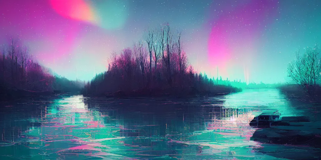 Image similar to aurora lights, Alena Aenami, Artstation