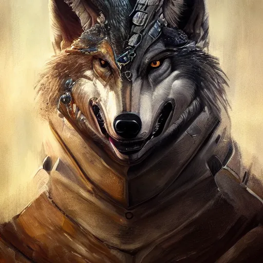 Prompt: Medieval mythical creature - hybrid of bus and wolf, having head of wolf and body of bus, like transformer, oil on canvas, fantasy, digital painting, concept art, smooth, sharp focus, illustration, artstation trending, octane render, unreal engine, witcher 3