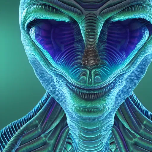 Prompt: “Holographic thermography scan of a alien with big bug eyes , the skin texture of the alien is slime with visualization of veins in 4k, the aliens mouth is human like and it has human form, worms and holes in it’s head using depth field, unreal engine, 4k concept art and hyper realism, overlay of worms on the alien head”