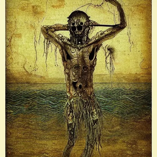 Prompt: “ a korean water zombie by leonardo da vinci ”