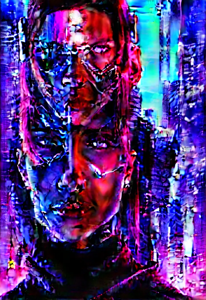 Image similar to digital portrait of lex fridman, cyberpunk, glitchcore, synthwave art, detailed, masterpiece, trending on artstation, featured on pixiv, hd, 4 k, 8 k