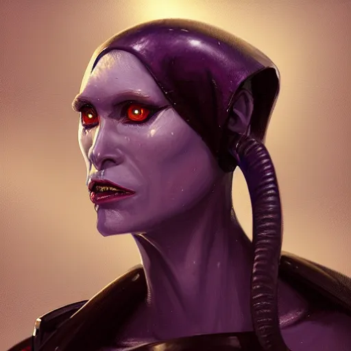 Image similar to portrait of a female Twi'lek by Greg Rutkowski, blue skin, she is about 30 years old, wearing black sith uniform, highly detailed portrait, digital painting, artstation, concept art, smooth, sharp foccus ilustration, Artstation HQ