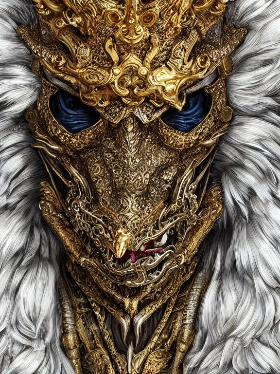 Image similar to portrait art of 8k ultra realistic dragon king,intricate gold crown, detailed intricate ornate armour,decaying, cybernetic, full of colour, cinematic lighting, battered, trending on artstation, 4k, hyperrealistic, focused, extreme details,unreal engine 5, cinematic, masterpiece, art by ayami kojima, giger