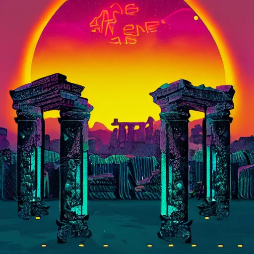 Image similar to neon ancient ruins,retrowave art, trending