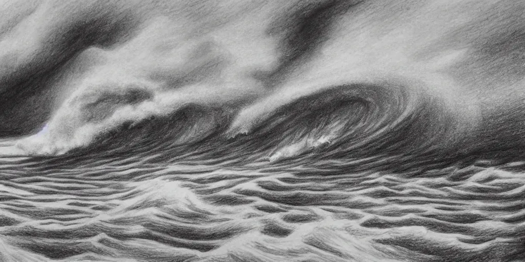 Prompt: a drawing of a tsunami hitting san francisco, realism, 3 d, terror, intense,