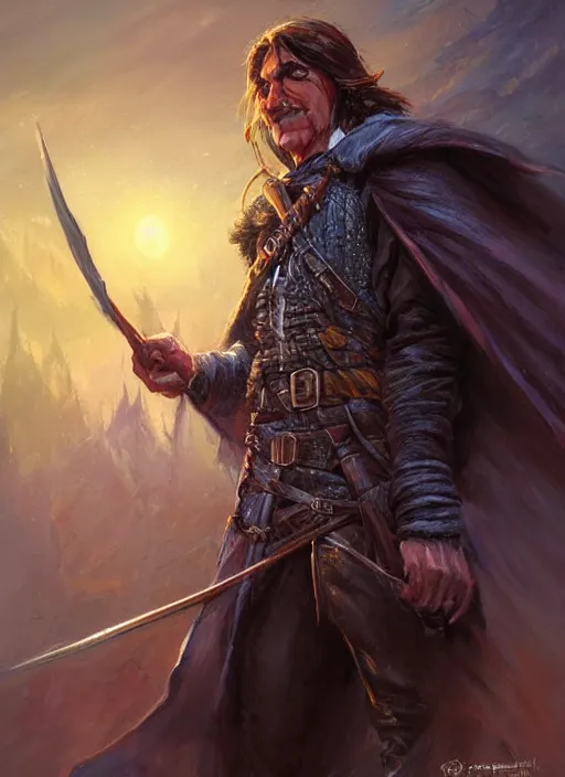 Image similar to highwayman, ultra detailed fantasy, dndbeyond, bright, colourful, realistic, dnd character portrait, full body, pathfinder, pinterest, art by ralph horsley, dnd, rpg, lotr game design fanart by concept art, behance hd, artstation, deviantart, hdr render in unreal engine 5