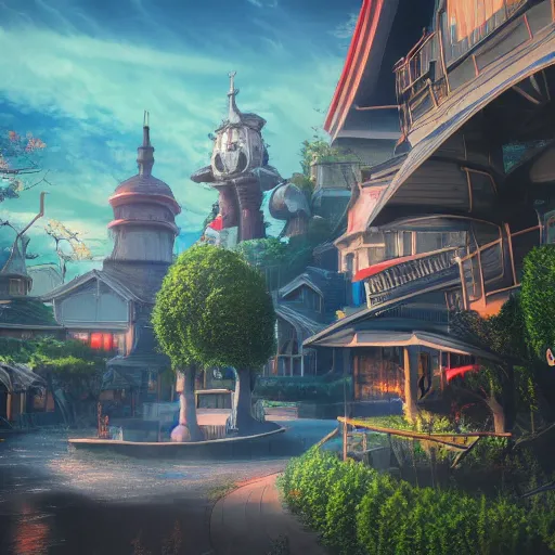 Prompt: anime themepark, dramatic lighting and composition, surreal background, octane render, ghibli, trending on artstation, photorealistic, high resolution, 8 k