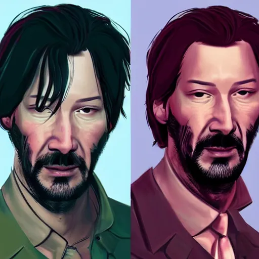 Image similar to keanu reevez in the art style of disco elysium