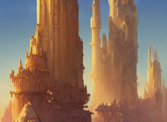 Image similar to architectural cover concept art of the lost sand city, ruins, golden towers, golden pillars, volumetric lighting, official fanart behance hd artstation by Jesper Ejsing, by RHADS, Makoto Shinkai and Lois van baarle, ilya kuvshinov, rossdraws