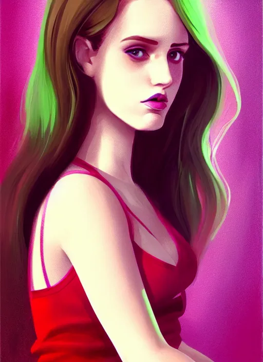 Prompt: full body portrait of teenage cheryl blossom, bangs, green eyes, sultry expression, red hair, sultry smirk, bangs and wavy hair, pink skirt, intricate, elegant, glowing lights, highly detailed, digital painting, artstation, concept art, smooth, sharp focus, illustration, art by wlop, mars ravelo and greg rutkowski