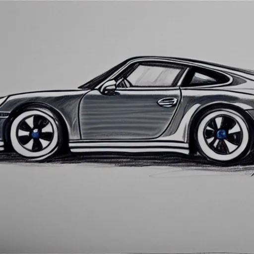 Prompt: a hand drawn sketch of a porsche 9 1 1