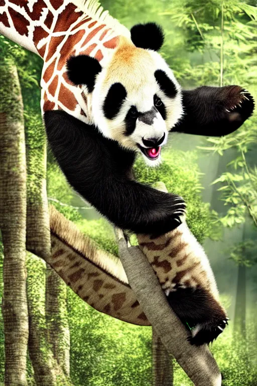 Prompt: a wonderful hybrid animal from a genetic mixture from a giraffe and a panda | realistic | 8k | sharp focus