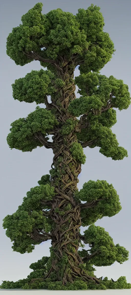 Prompt: extremely tall ancient knotted twisted otherworldly tree connected to space and time :: cel shading, toon shading, dreamworks, dreamworks animation style, pastel colors, lots of colors, colorful, 3D rendered by substance designer, substance designer render
