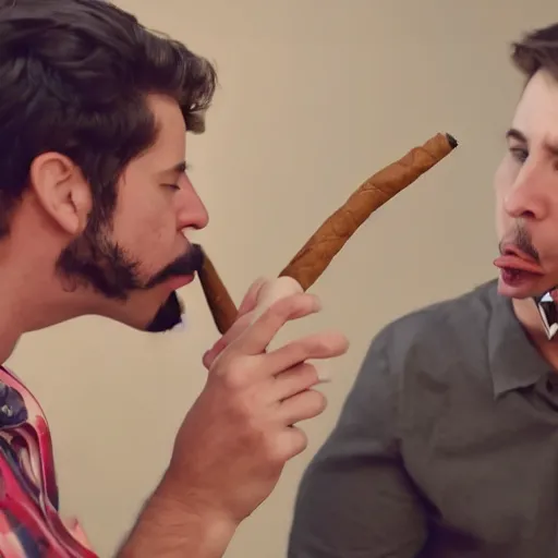 Prompt: two friends smoking cigars and arguing over a lemon, 4k