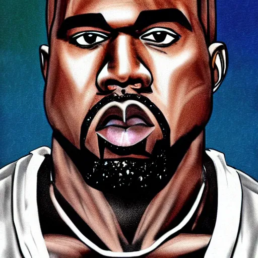 Image similar to kanye west drawn in the style of dragon ball z