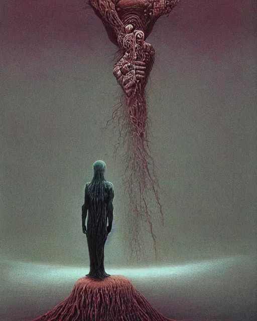 Image similar to the creature at the end of the universe, painted by zdzislaw beksinski