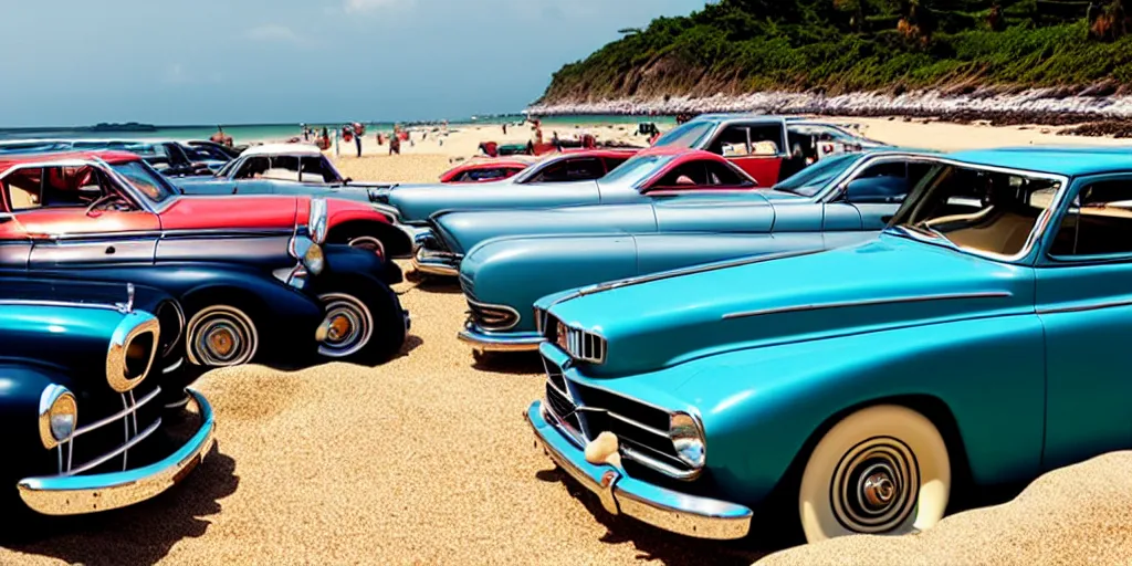 Image similar to vintage cars on a beach